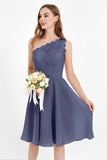 One Shoulder Chiffon A Line Junior Bridesmaid Dress Knee Length Party Homecoming Dresses