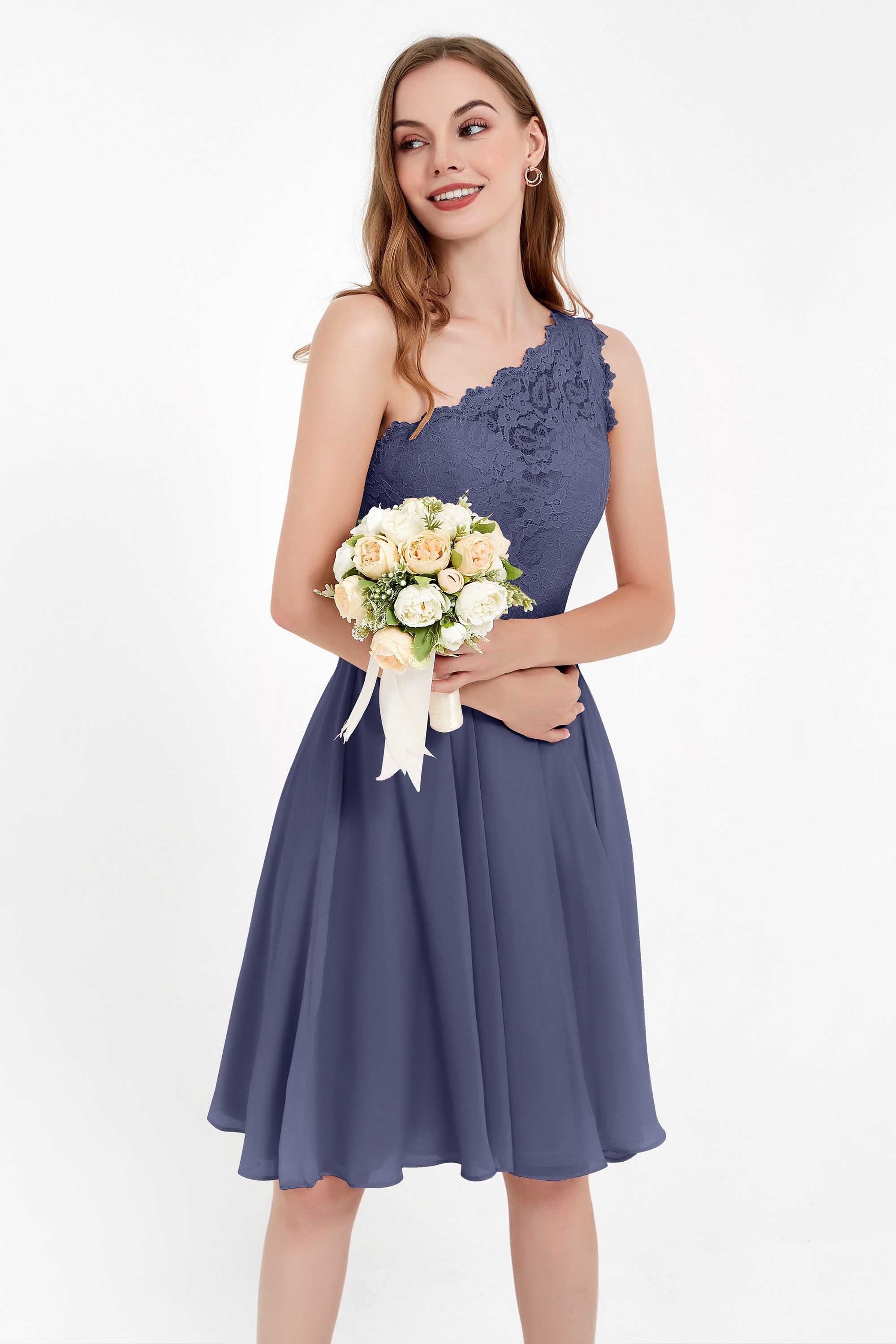 One Shoulder Chiffon A Line Junior Bridesmaid Dress Knee Length Party Homecoming Dresses
