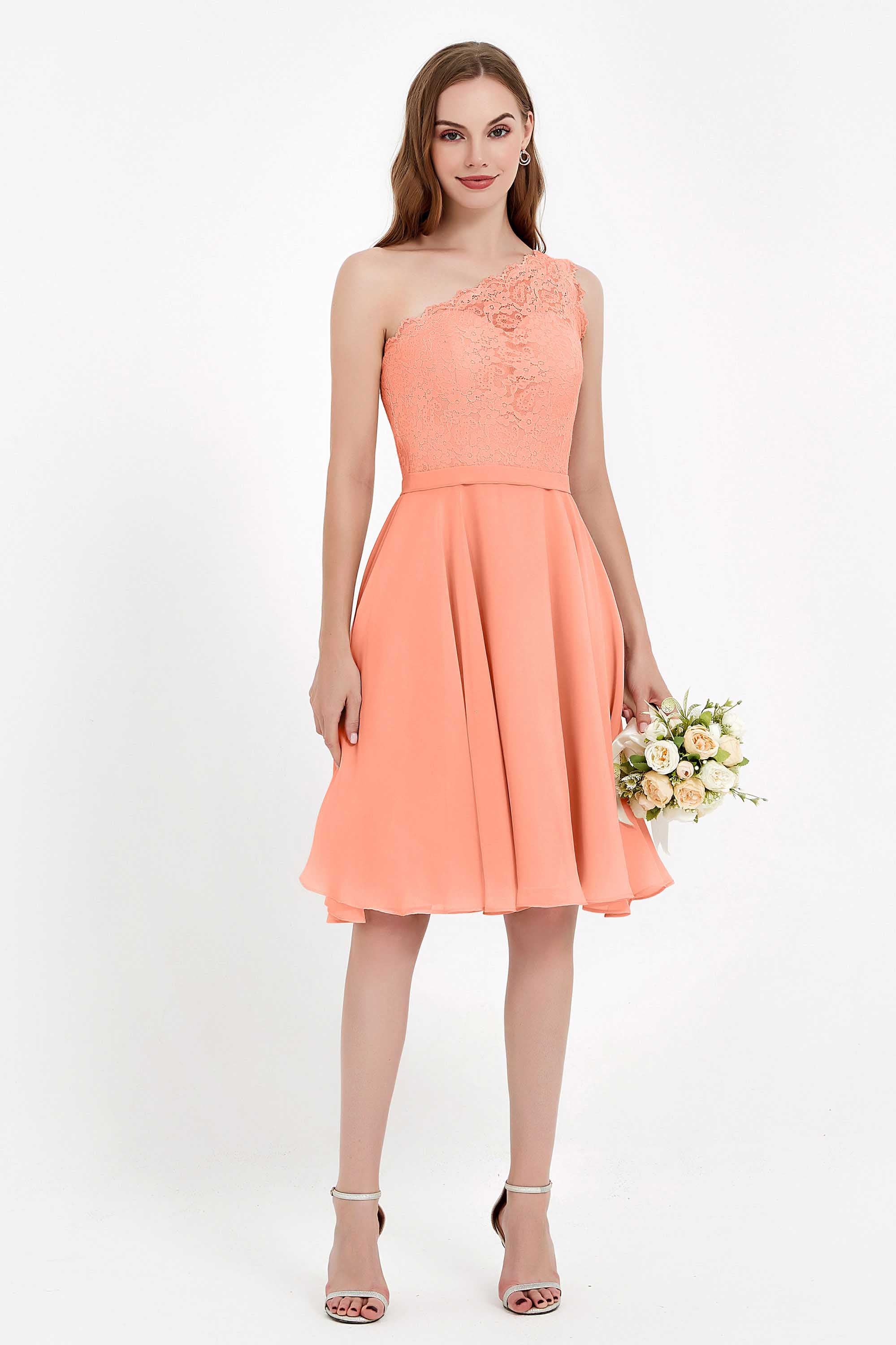 One Shoulder Chiffon A Line Junior Bridesmaid Dress Knee Length Party Homecoming Dresses