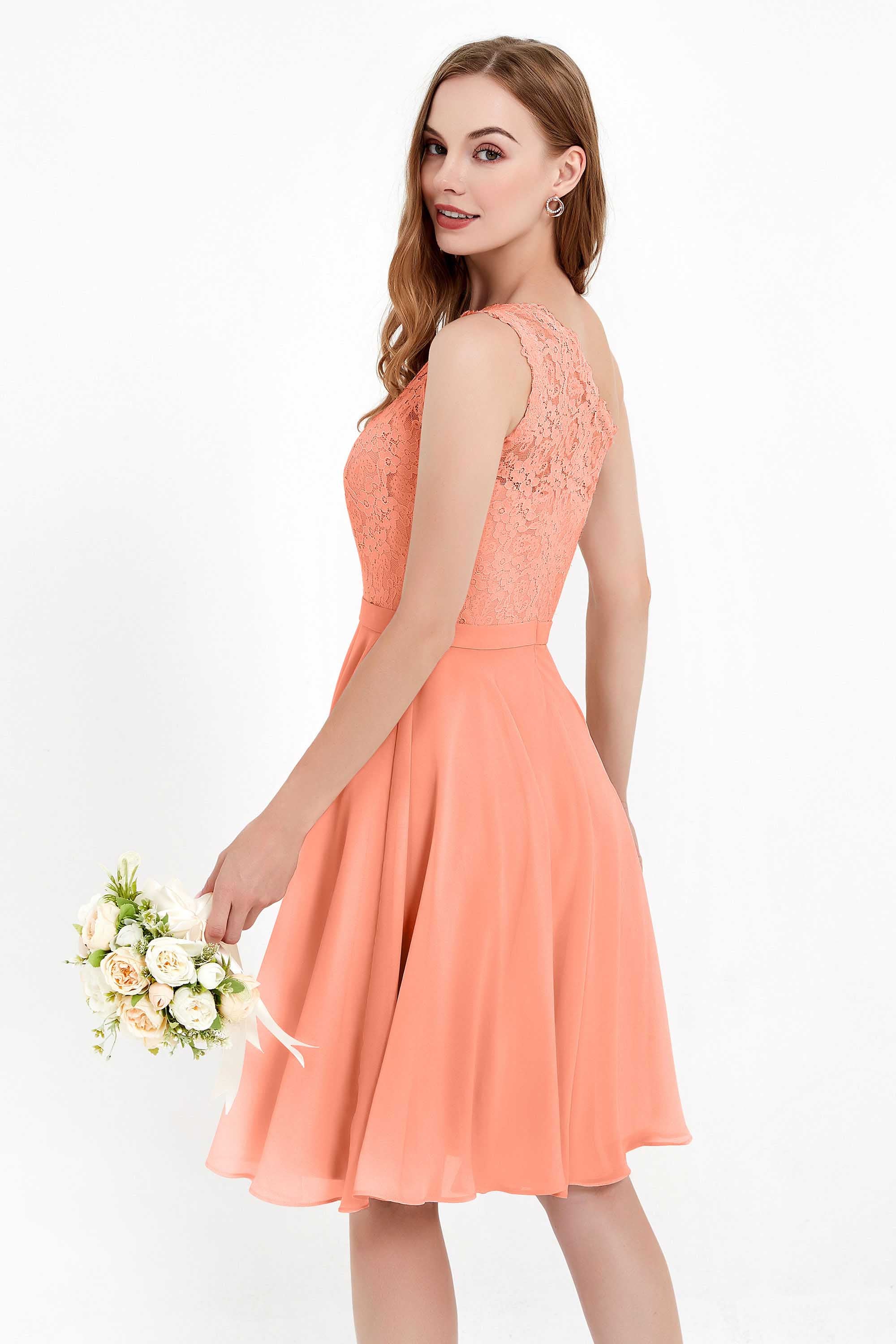 One Shoulder Chiffon A Line Junior Bridesmaid Dress Knee Length Party Homecoming Dresses