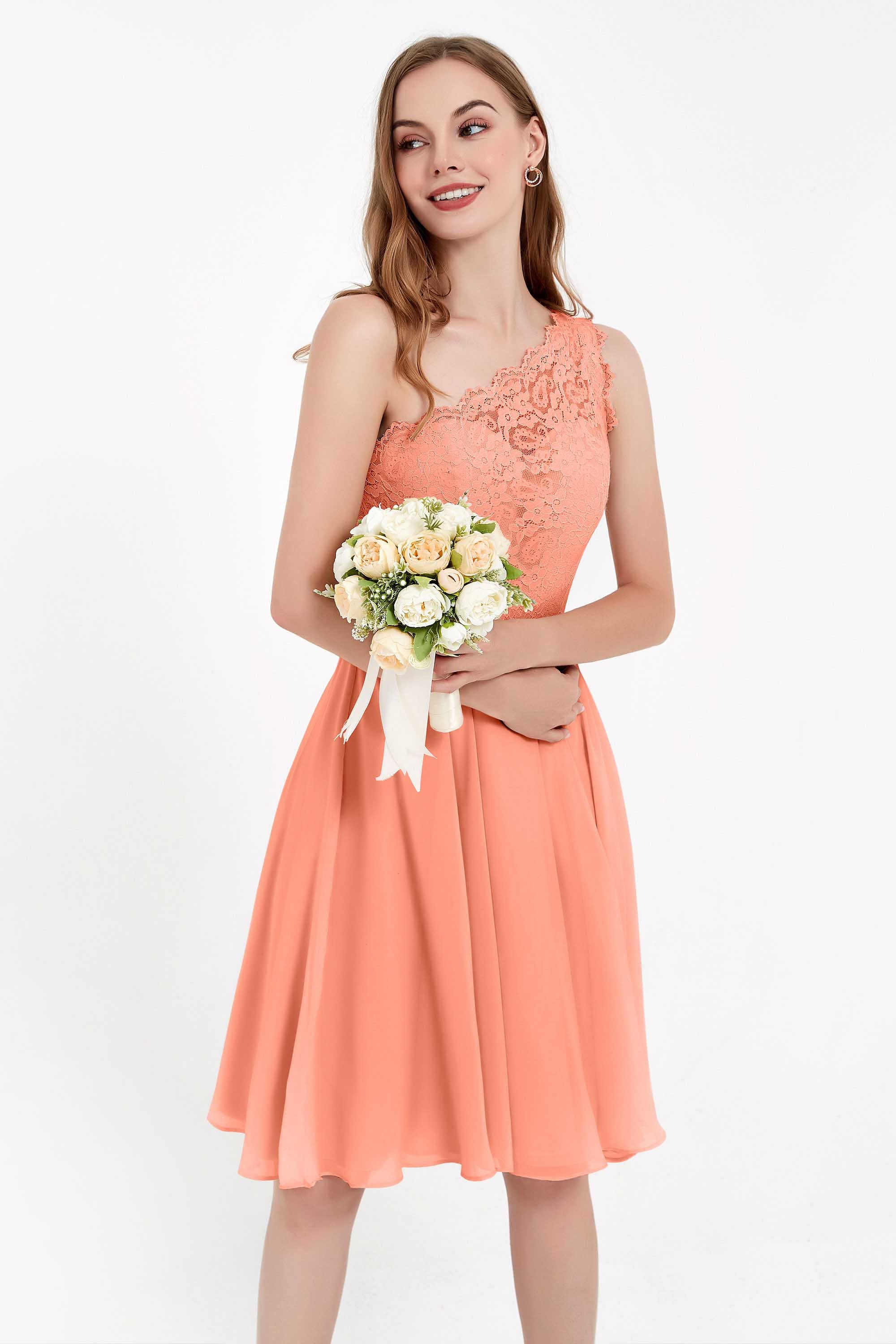 One Shoulder Chiffon A Line Junior Bridesmaid Dress Knee Length Party Homecoming Dresses