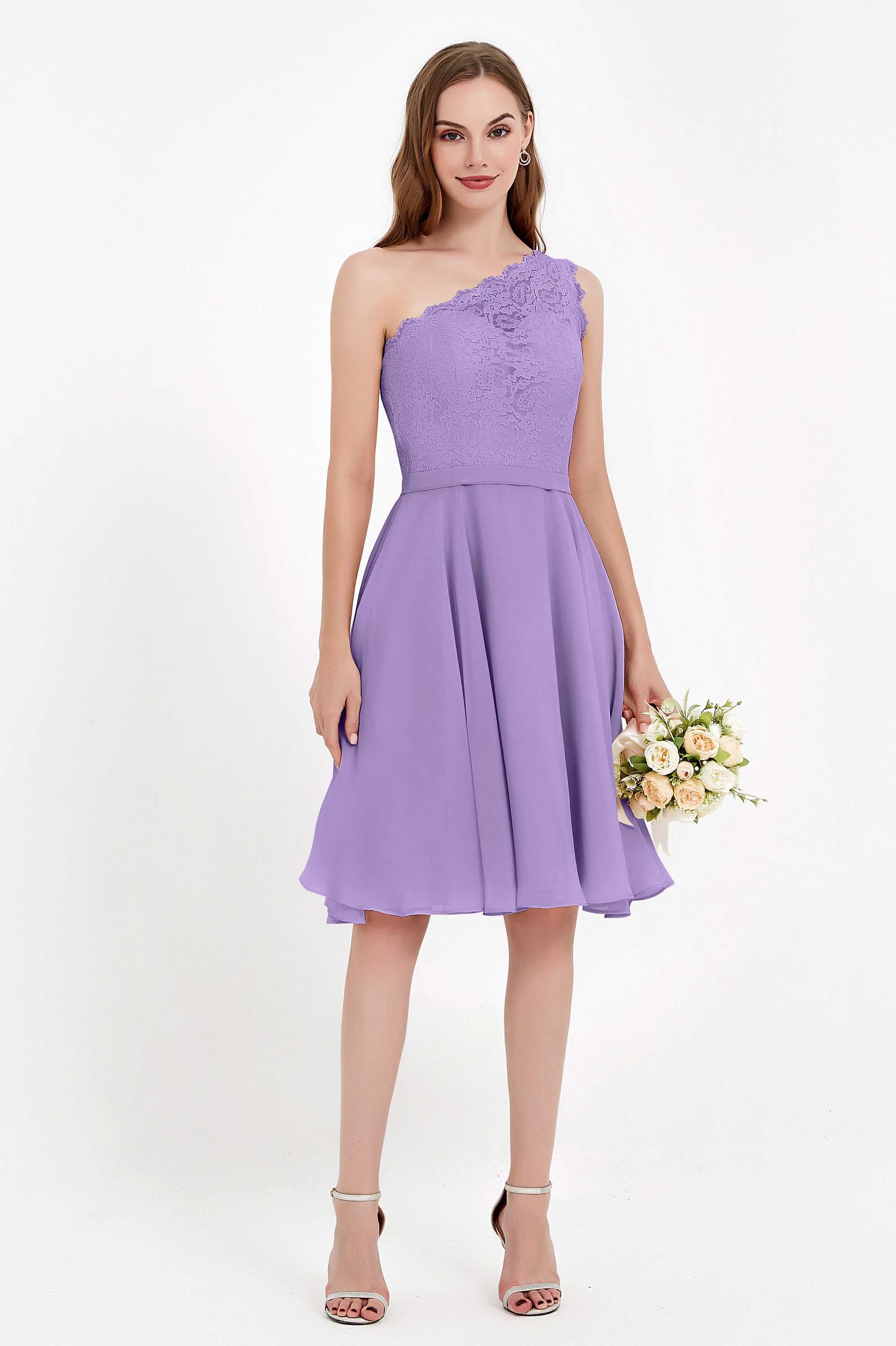 One Shoulder Chiffon A Line Junior Bridesmaid Dress Knee Length Party Homecoming Dresses