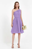 One Shoulder Chiffon A Line Junior Bridesmaid Dress Knee Length Party Homecoming Dresses