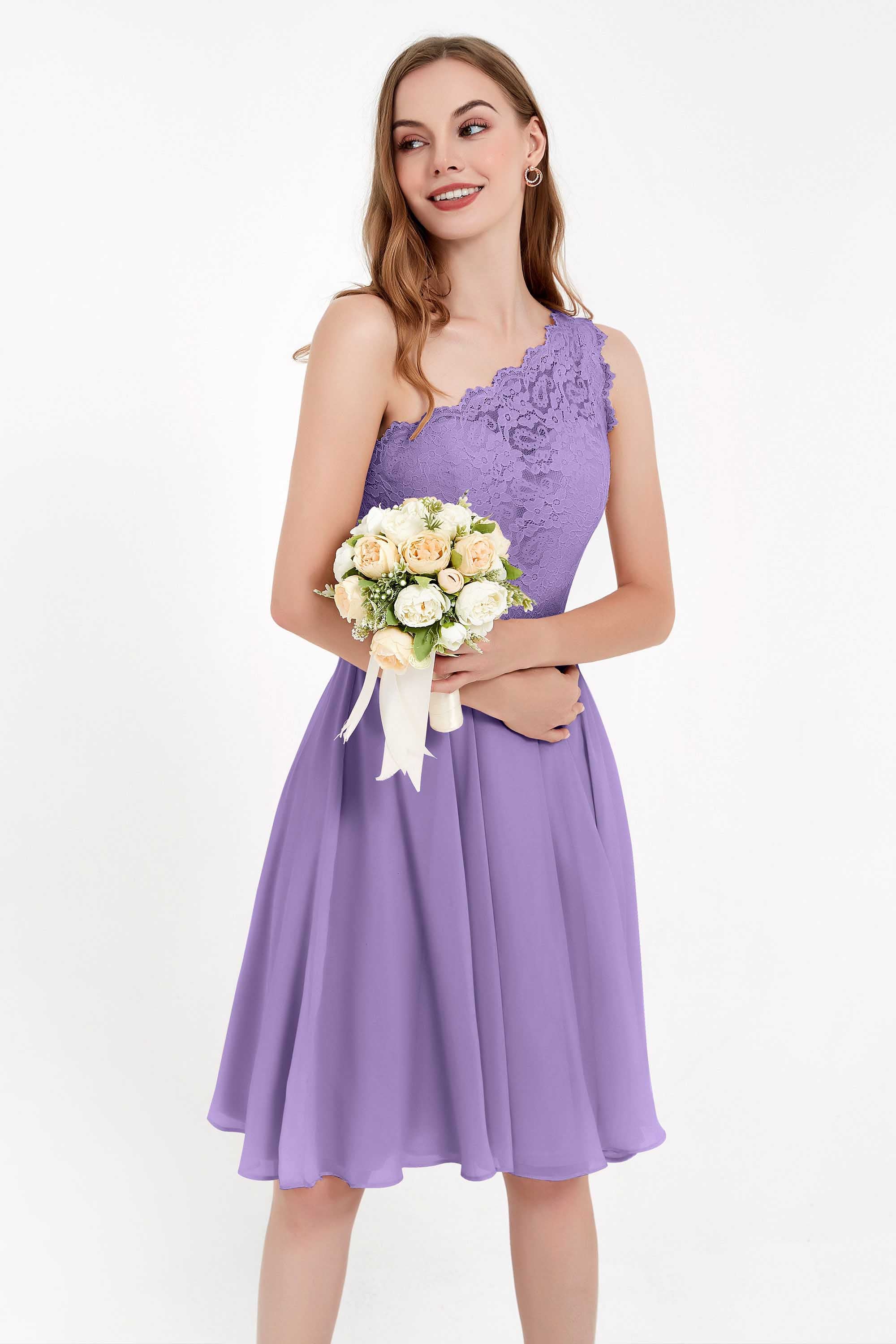 One Shoulder Chiffon A Line Junior Bridesmaid Dress Knee Length Party Homecoming Dresses