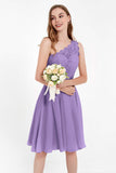 One Shoulder Chiffon A Line Junior Bridesmaid Dress Knee Length Party Homecoming Dresses