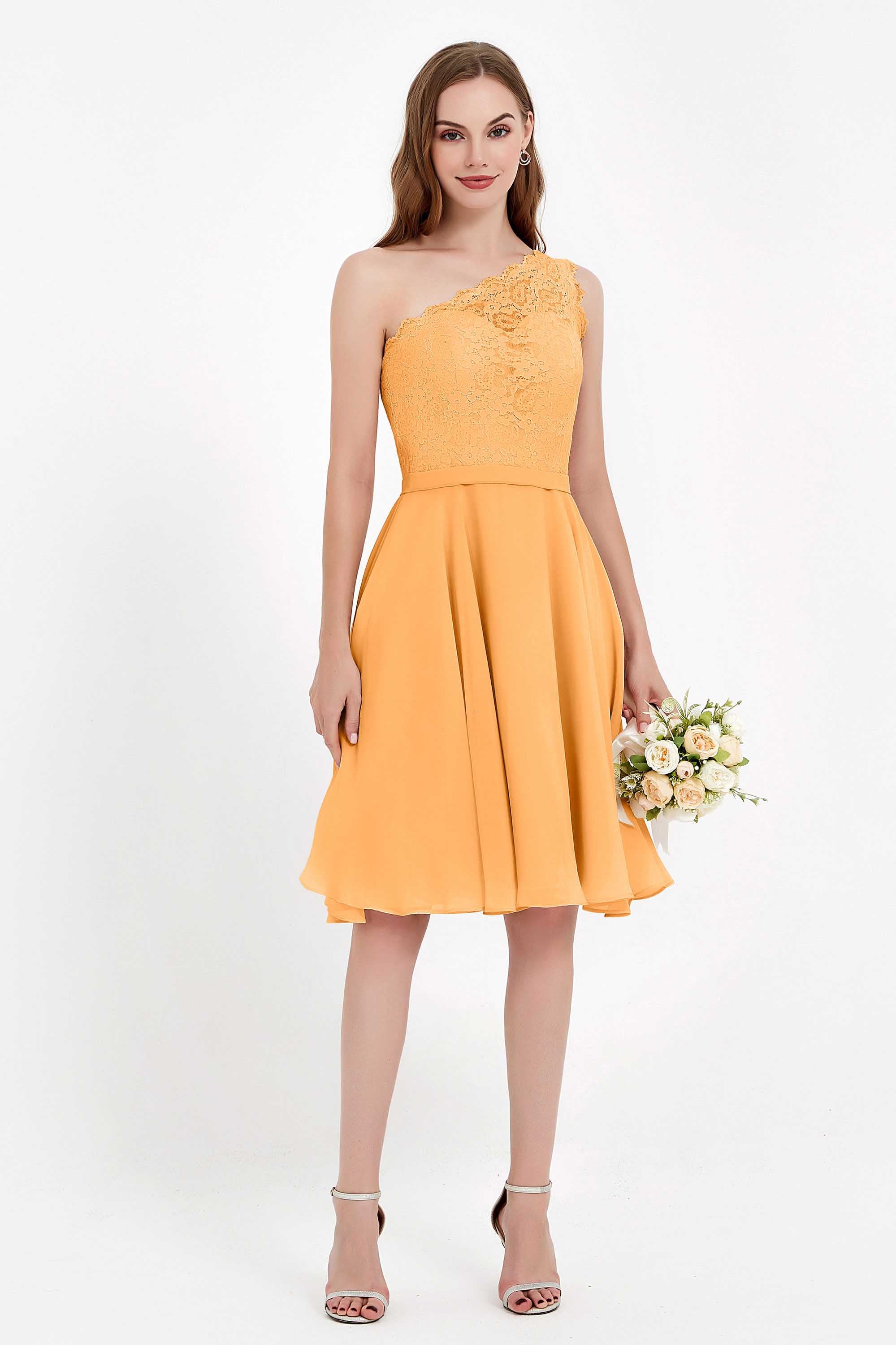 One Shoulder Chiffon A Line Junior Bridesmaid Dress Knee Length Party Homecoming Dresses