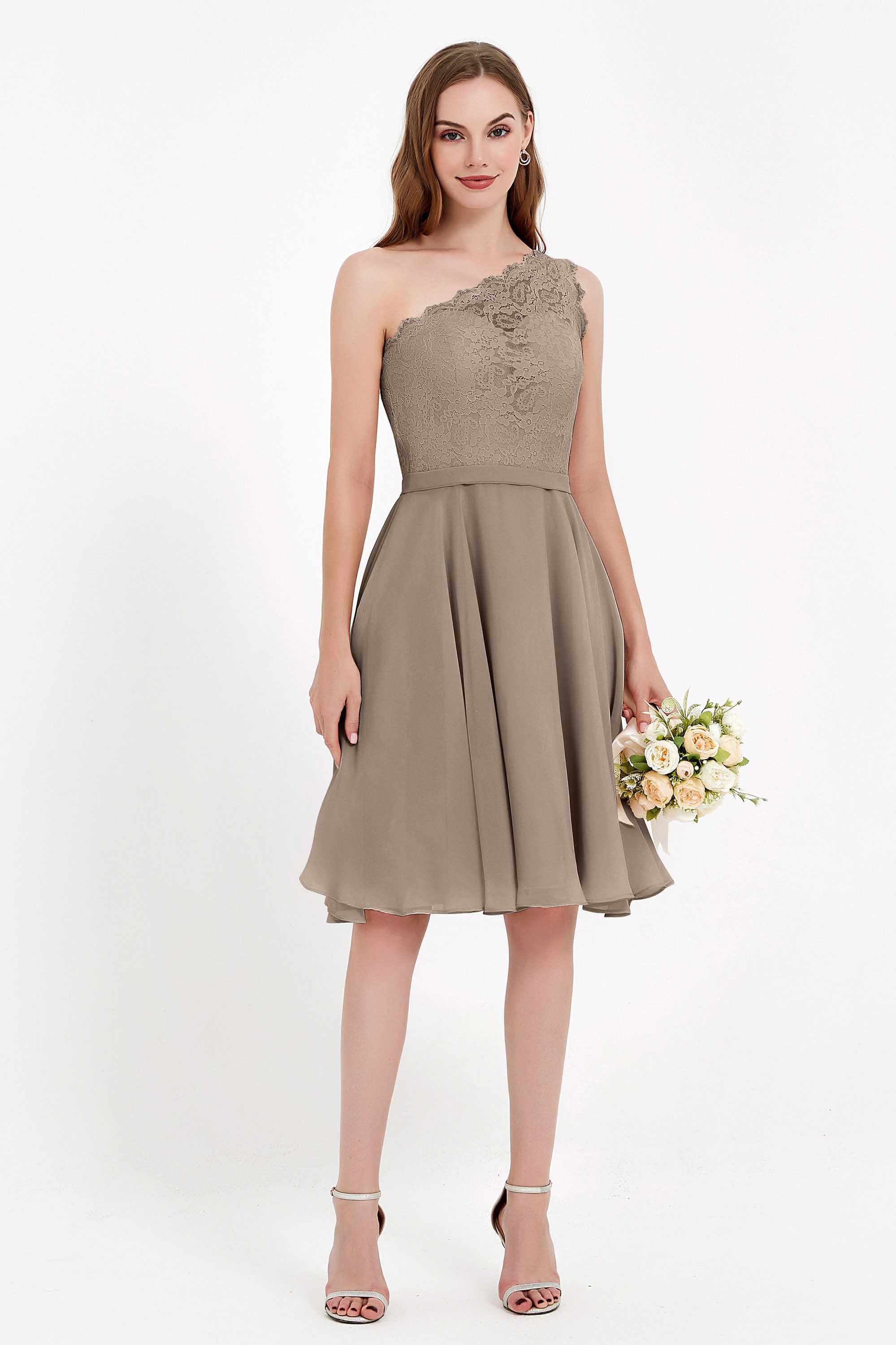 One Shoulder Chiffon A Line Junior Bridesmaid Dress Knee Length Party Homecoming Dresses