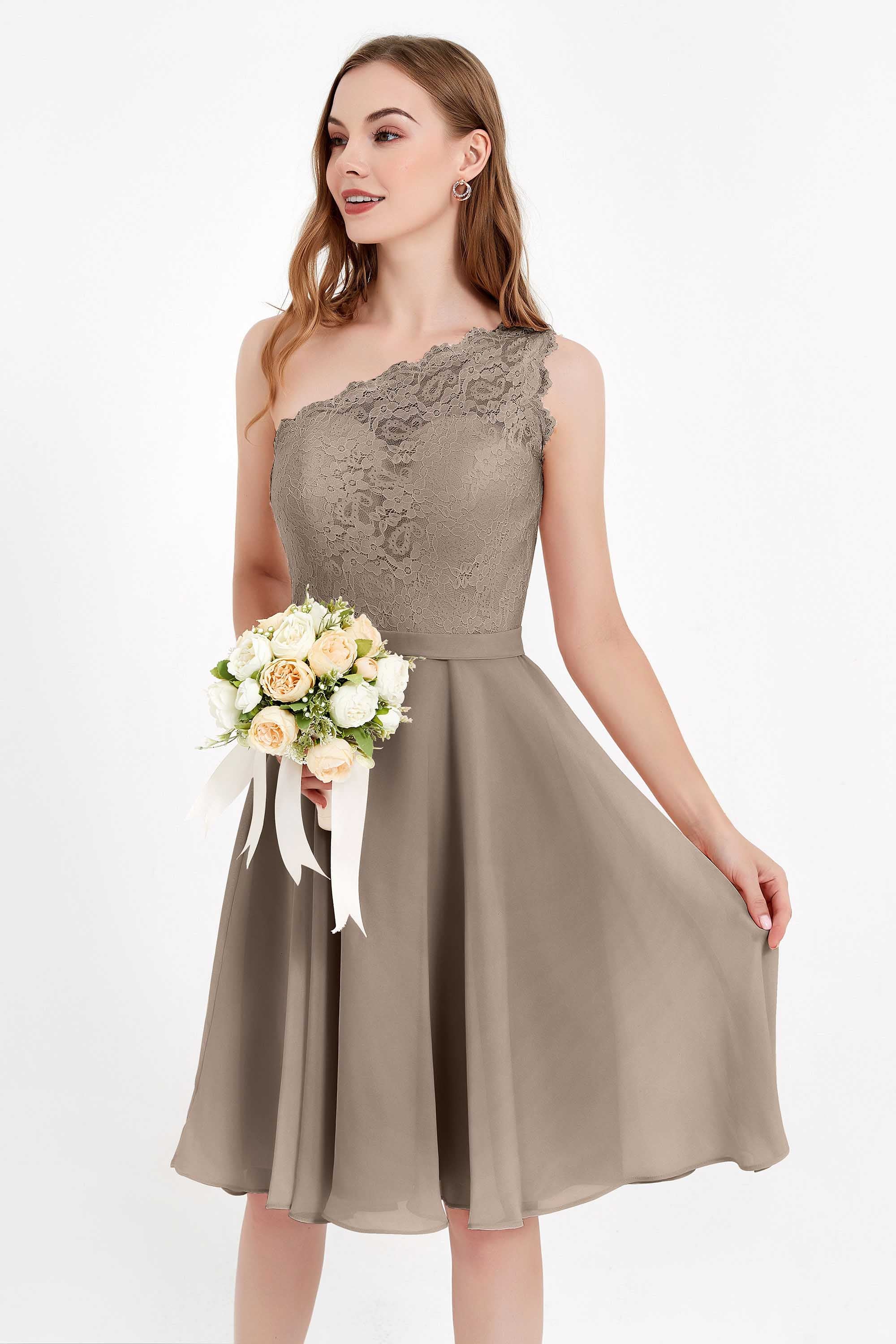 One Shoulder Chiffon A Line Junior Bridesmaid Dress Knee Length Party Homecoming Dresses