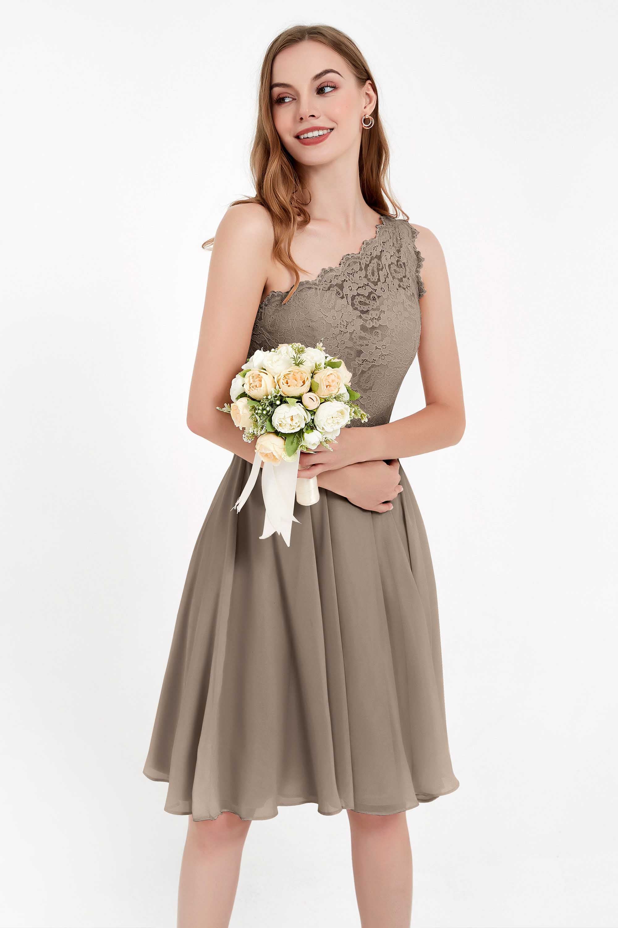 One Shoulder Chiffon A Line Junior Bridesmaid Dress Knee Length Party Homecoming Dresses