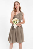 One Shoulder Chiffon A Line Junior Bridesmaid Dress Knee Length Party Homecoming Dresses