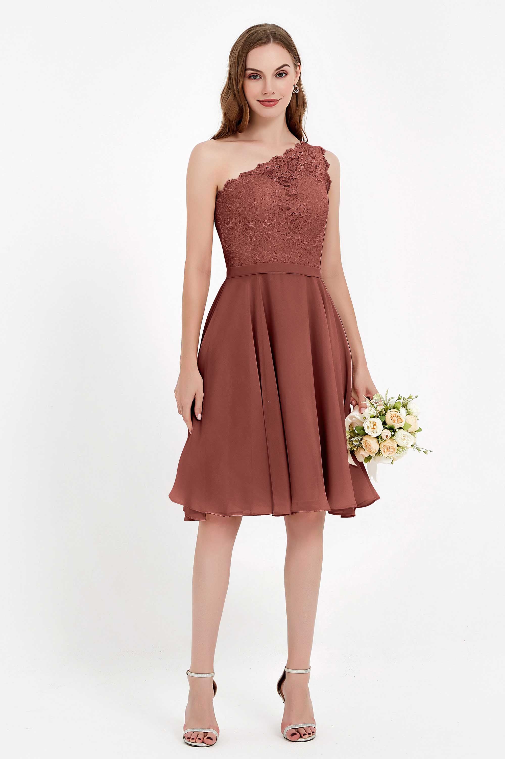 One Shoulder Chiffon A Line Junior Bridesmaid Dress Knee Length Party Homecoming Dresses