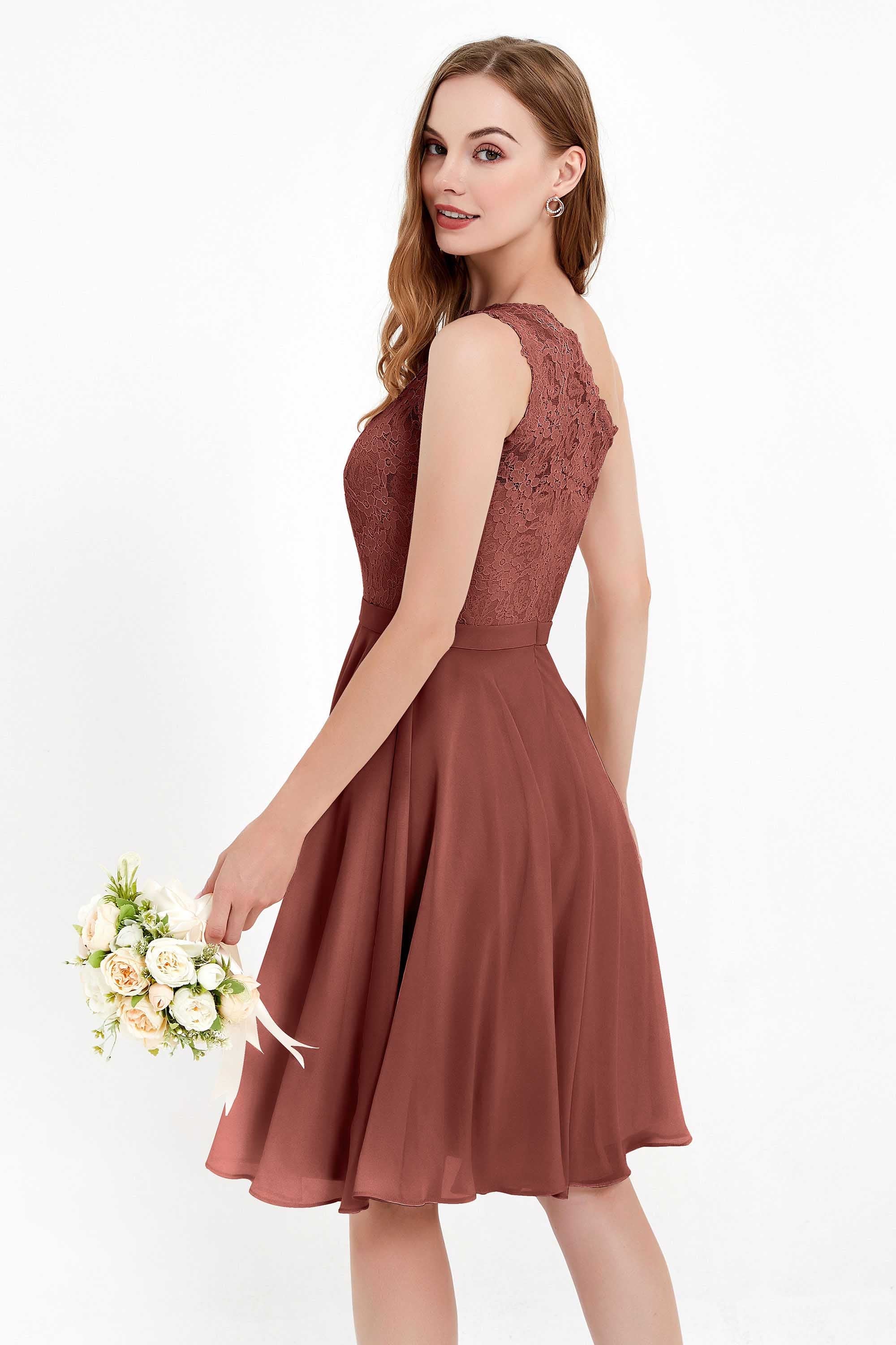One Shoulder Chiffon A Line Junior Bridesmaid Dress Knee Length Party Homecoming Dresses