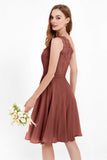 One Shoulder Chiffon A Line Junior Bridesmaid Dress Knee Length Party Homecoming Dresses