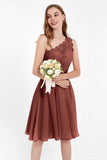 One Shoulder Chiffon A Line Junior Bridesmaid Dress Knee Length Party Homecoming Dresses