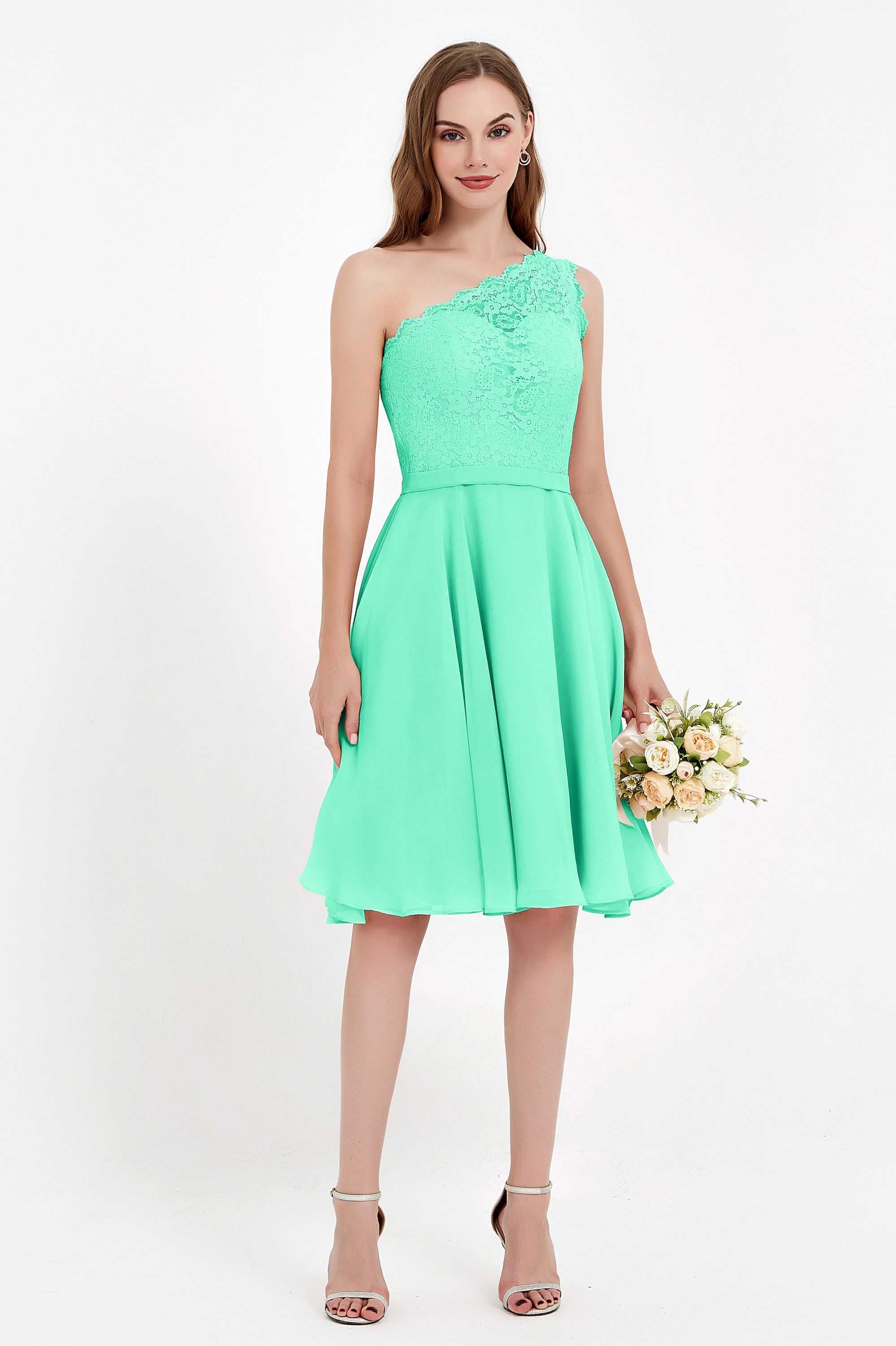 One Shoulder Chiffon A Line Junior Bridesmaid Dress Knee Length Party Homecoming Dresses