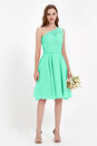 One Shoulder Chiffon A Line Junior Bridesmaid Dress Knee Length Party Homecoming Dresses
