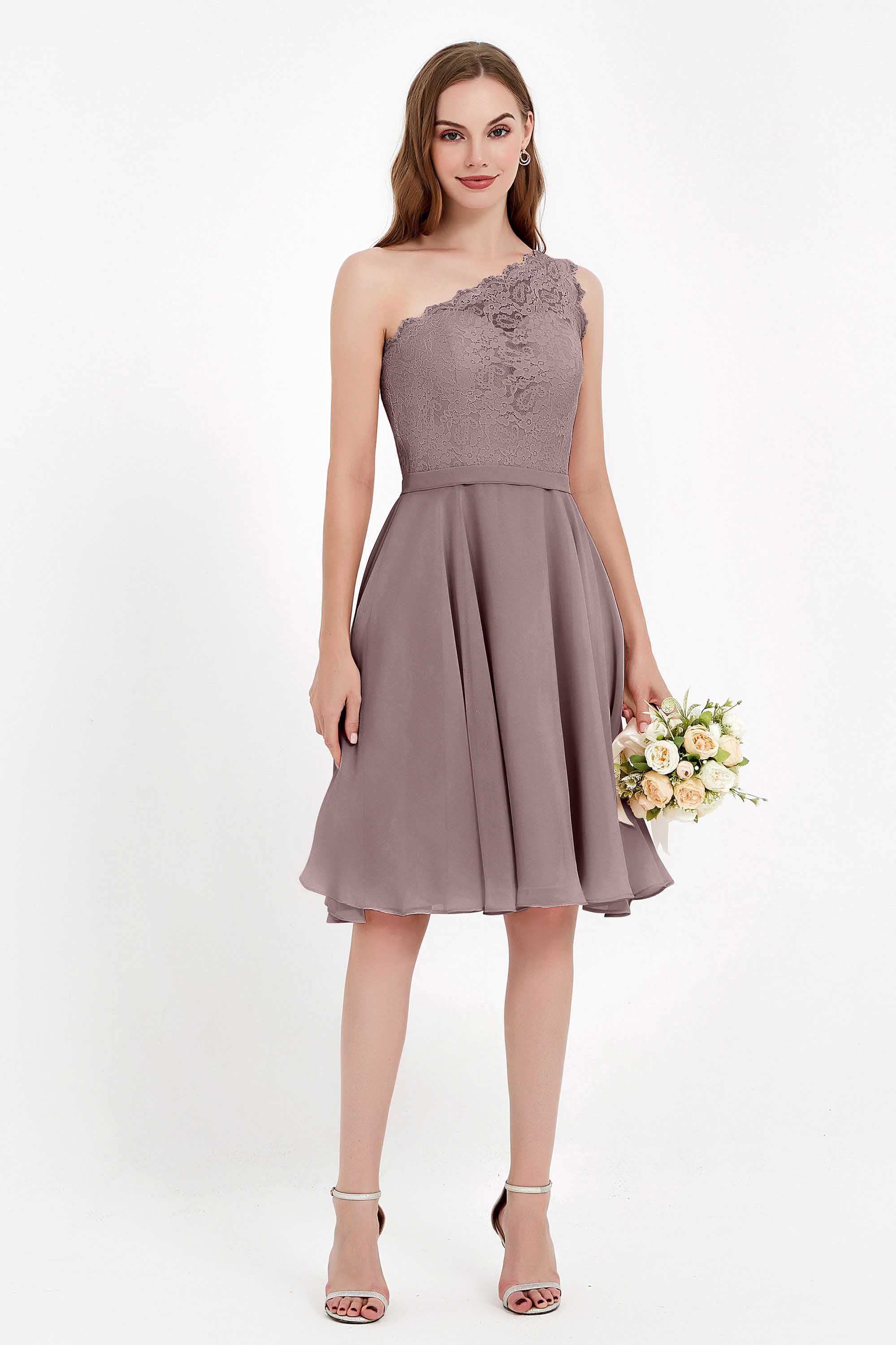 One Shoulder Chiffon A Line Junior Bridesmaid Dress Knee Length Party Homecoming Dresses