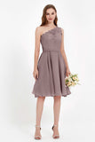 One Shoulder Chiffon A Line Junior Bridesmaid Dress Knee Length Party Homecoming Dresses