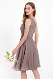 One Shoulder Chiffon A Line Junior Bridesmaid Dress Knee Length Party Homecoming Dresses