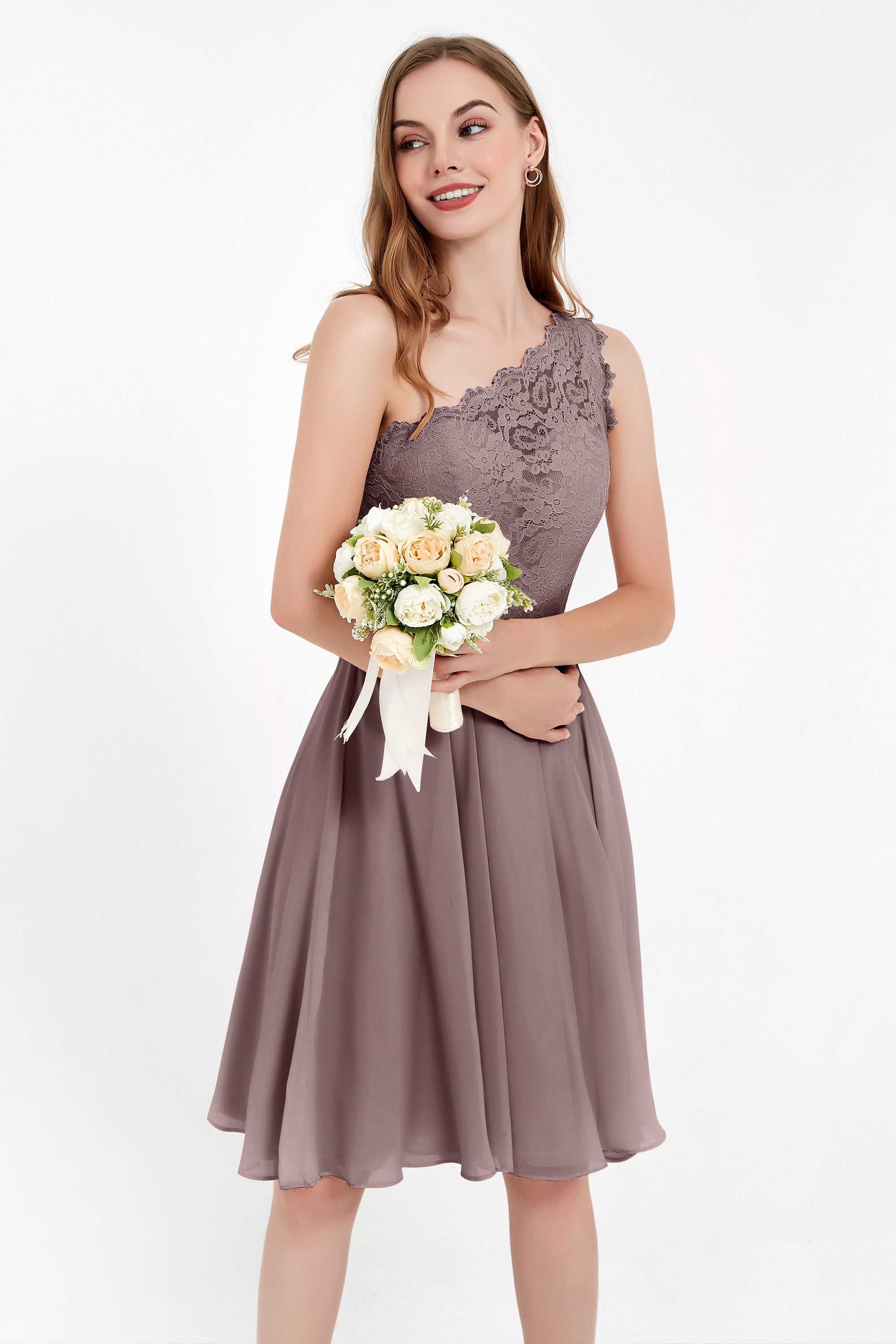One Shoulder Chiffon A Line Junior Bridesmaid Dress Knee Length Party Homecoming Dresses