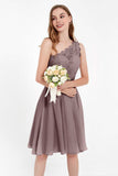 One Shoulder Chiffon A Line Junior Bridesmaid Dress Knee Length Party Homecoming Dresses