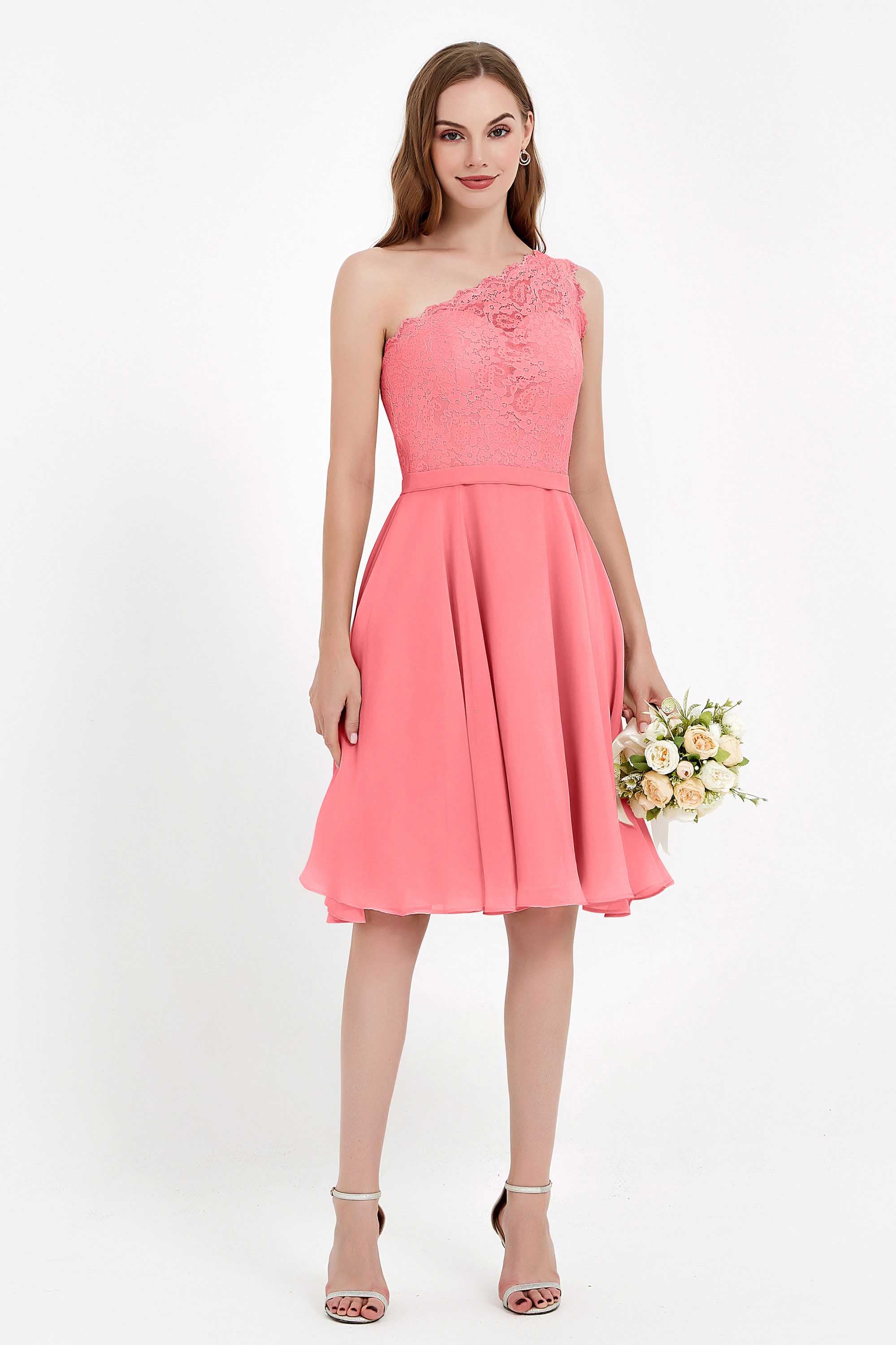 One Shoulder Chiffon A Line Junior Bridesmaid Dress Knee Length Party Homecoming Dresses