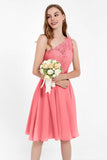 One Shoulder Chiffon A Line Junior Bridesmaid Dress Knee Length Party Homecoming Dresses
