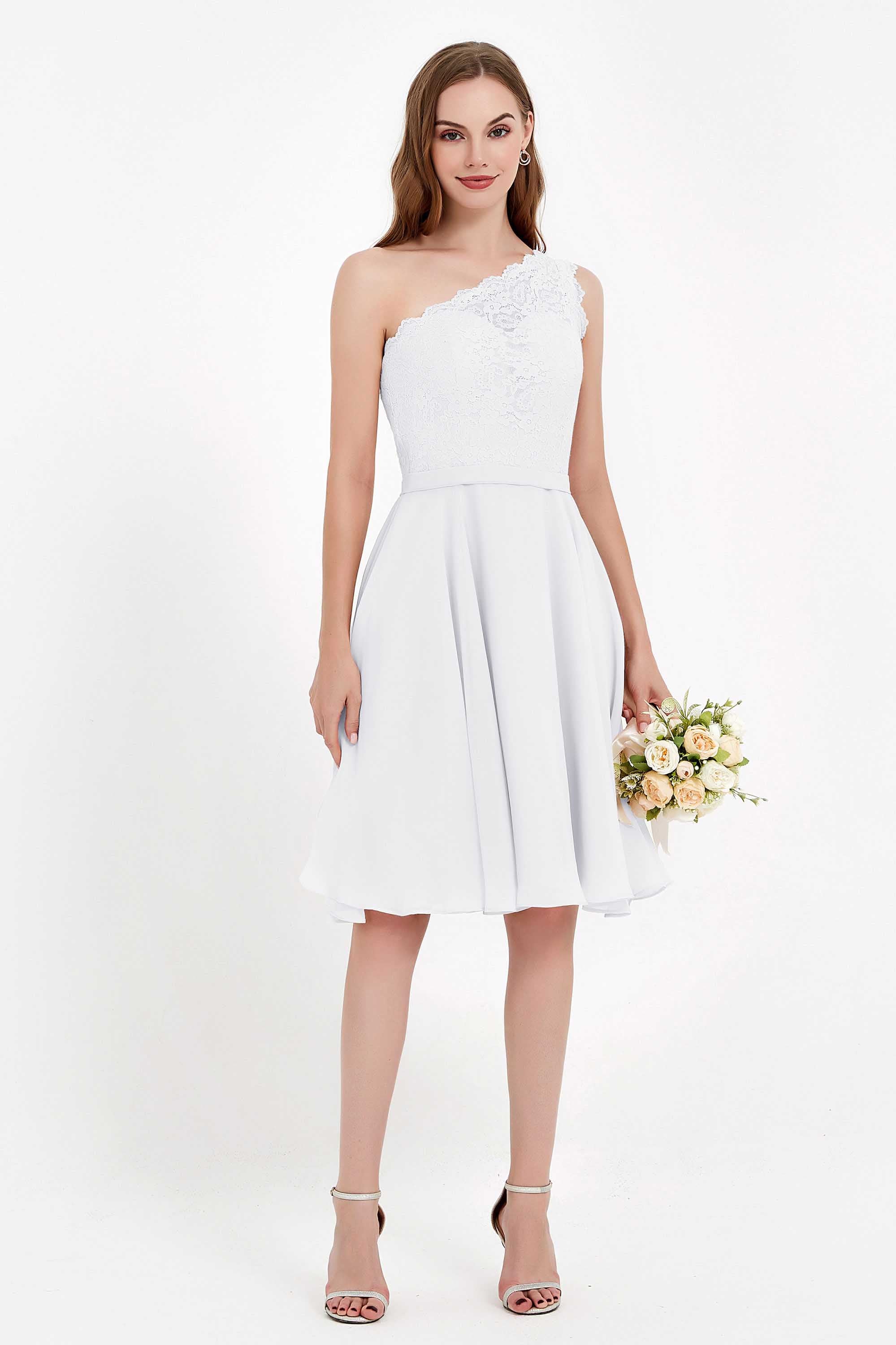 One Shoulder Chiffon A Line Junior Bridesmaid Dress Knee Length Party Homecoming Dresses