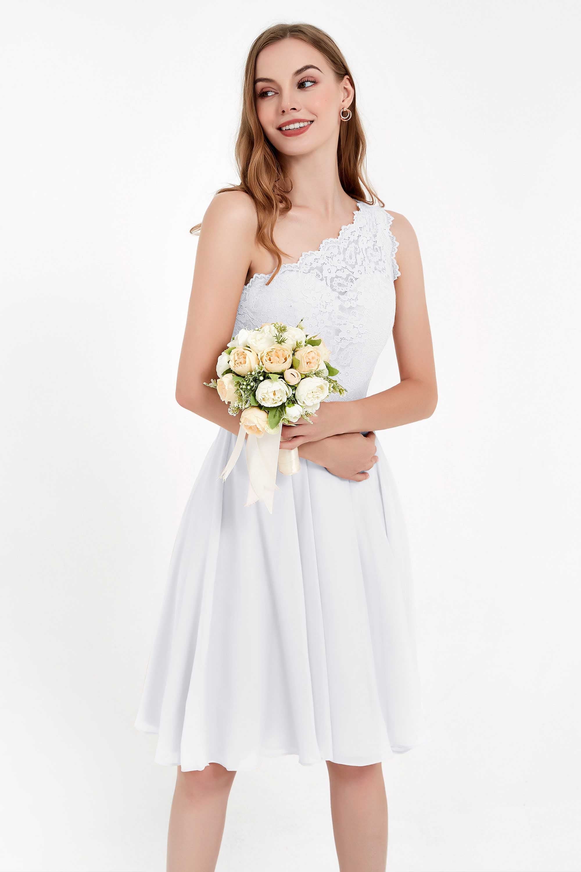 One Shoulder Chiffon A Line Junior Bridesmaid Dress Knee Length Party Homecoming Dresses