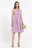 One Shoulder Chiffon A Line Junior Bridesmaid Dress Knee Length Party Homecoming Dresses