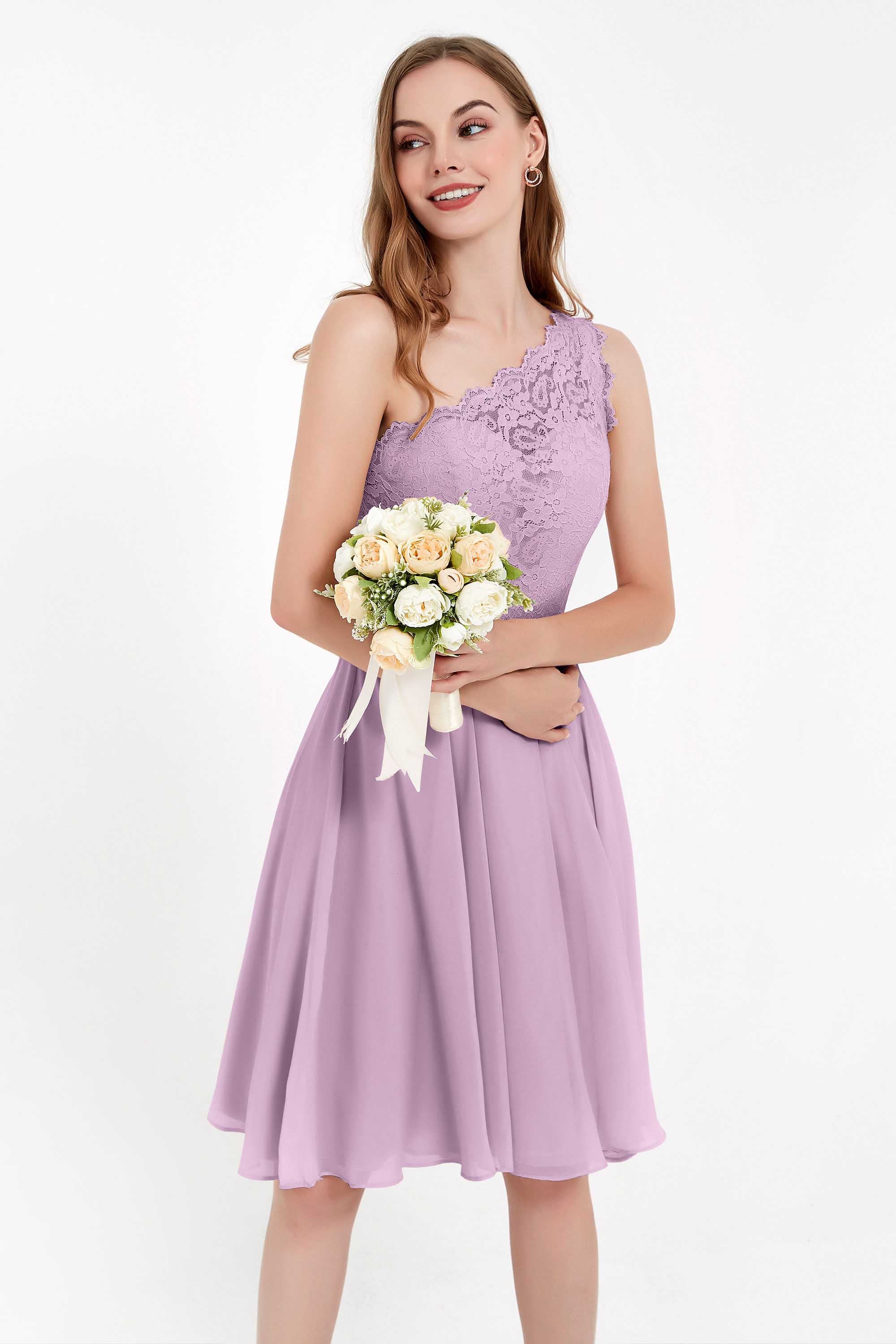 One Shoulder Chiffon A Line Junior Bridesmaid Dress Knee Length Party Homecoming Dresses