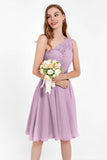 One Shoulder Chiffon A Line Junior Bridesmaid Dress Knee Length Party Homecoming Dresses