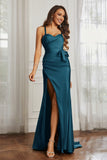 Elegance Satin Spaghetti Straps Mermaid Formal Evening Dresses Prom Party Gowns