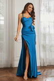 Elegance Satin Spaghetti Straps Mermaid Formal Evening Dresses Prom Party Gowns