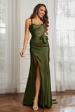 Elegance Satin Spaghetti Straps Mermaid Formal Evening Dresses Prom Party Gowns