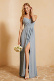 Spaghetti Straps Backless Chiffon Bridesmaid Dress Ruched Pleated Formal Evening Dresses Gowns