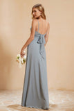 Spaghetti Straps Backless Chiffon Bridesmaid Dress Ruched Pleated Formal Evening Dresses Gowns