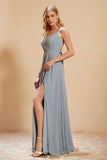 Spaghetti Straps Backless Chiffon Bridesmaid Dress Ruched Pleated Formal Evening Dresses Gowns