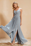 Spaghetti Straps Backless Chiffon Bridesmaid Dress Ruched Pleated Formal Evening Dresses Gowns