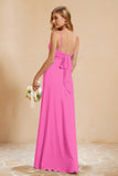 Spaghetti Straps Backless Chiffon Bridesmaid Dress Ruched Pleated Formal Evening Dresses Gowns