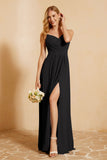 Spaghetti Straps Backless Chiffon Bridesmaid Dress Ruched Pleated Formal Evening Dresses Gowns