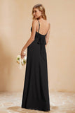 Spaghetti Straps Backless Chiffon Bridesmaid Dress Ruched Pleated Formal Evening Dresses Gowns