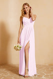 Spaghetti Straps Backless Chiffon Bridesmaid Dress Ruched Pleated Formal Evening Dresses Gowns