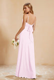 Spaghetti Straps Backless Chiffon Bridesmaid Dress Ruched Pleated Formal Evening Dresses Gowns