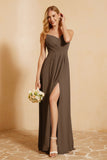 Spaghetti Straps Backless Chiffon Bridesmaid Dress Ruched Pleated Formal Evening Dresses Gowns