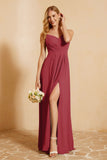 Spaghetti Straps Backless Chiffon Bridesmaid Dress Ruched Pleated Formal Evening Dresses Gowns
