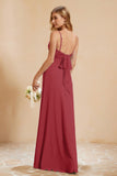 Spaghetti Straps Backless Chiffon Bridesmaid Dress Ruched Pleated Formal Evening Dresses Gowns