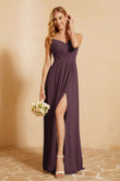 Spaghetti Straps Backless Chiffon Bridesmaid Dress Ruched Pleated Formal Evening Dresses Gowns