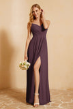 Spaghetti Straps Backless Chiffon Bridesmaid Dress Ruched Pleated Formal Evening Dresses Gowns