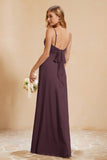 Spaghetti Straps Backless Chiffon Bridesmaid Dress Ruched Pleated Formal Evening Dresses Gowns